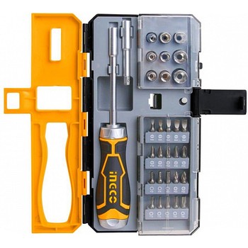 Отвертка-трещотка INGCO HKSDB0338 INDUSTRIAL, 32 шт. оснастки в комплекте, Cr-V, в кейсе