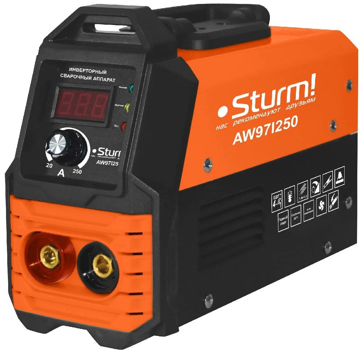 AW97I250 Сварочный инвертор Sturm!, 250А, ПВ 60%, 170-250В, HotStart/AntiStick/ArcForce